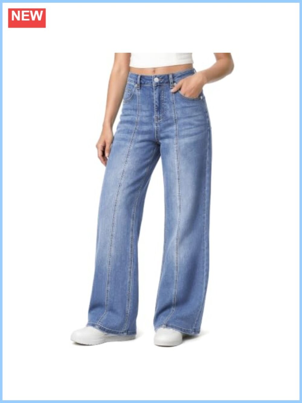 High Waisted Wide Leg Subtle Flare Jeans Women Denim Pants